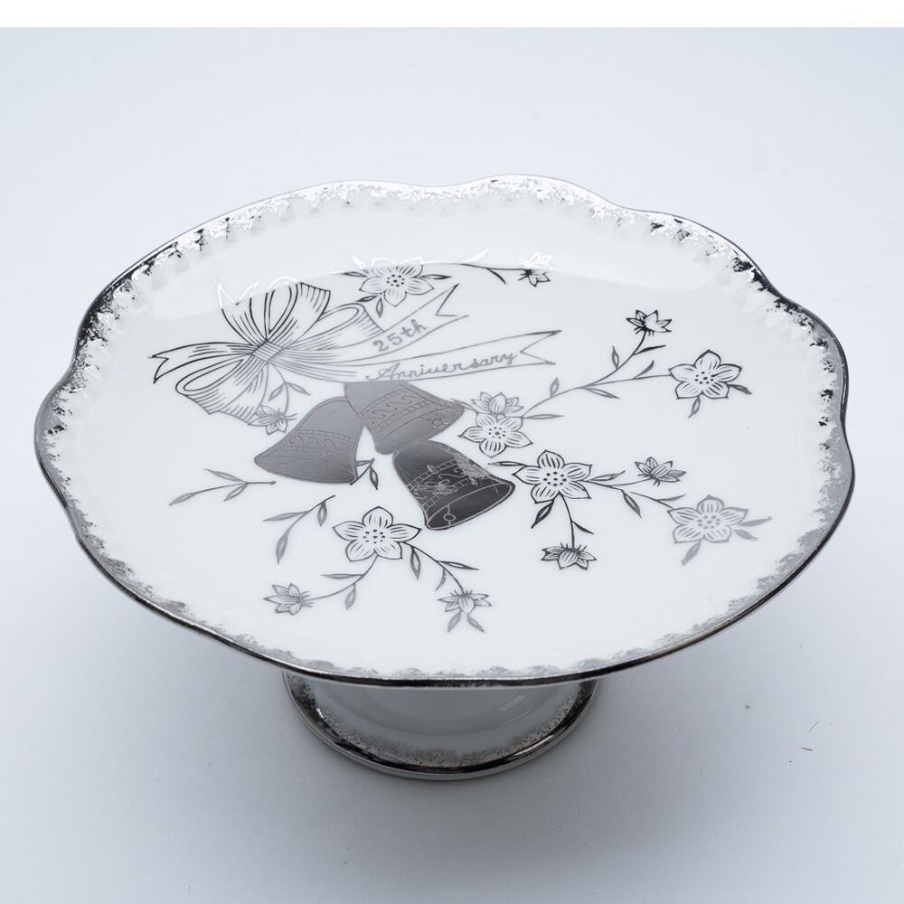 Vintage 25TH ANNIVERSARY Silver floral dessert stand by Norcrest Fine China